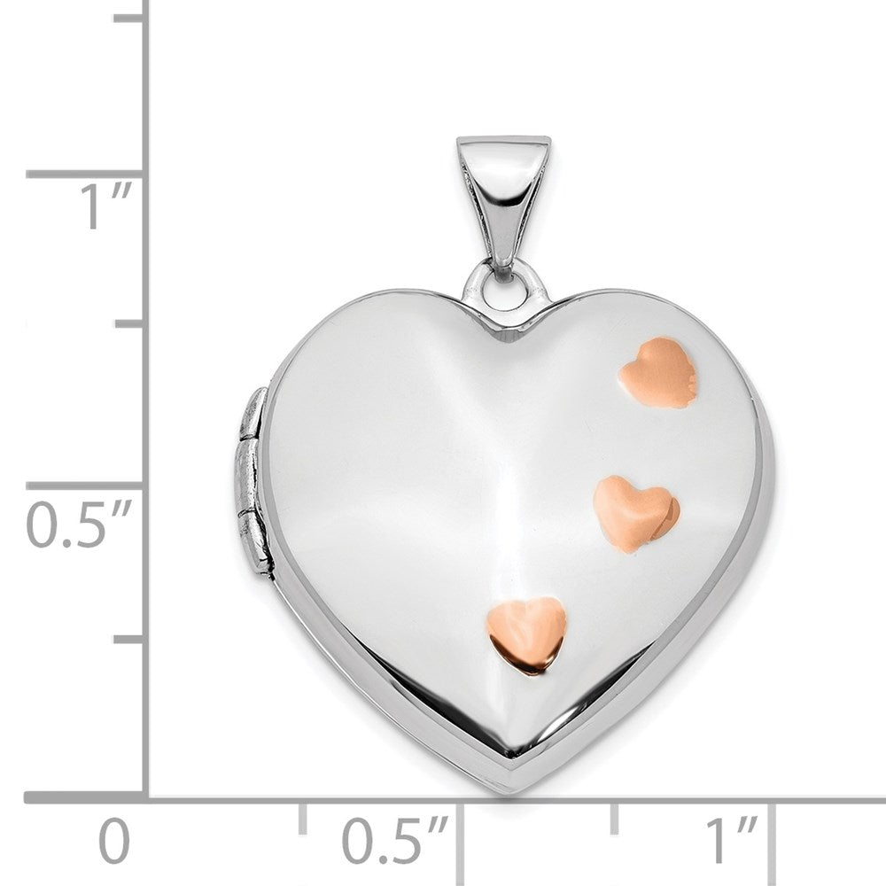 14K Weißgold mit Rose Rhodium 22mm Herz Medaillon Anhänger