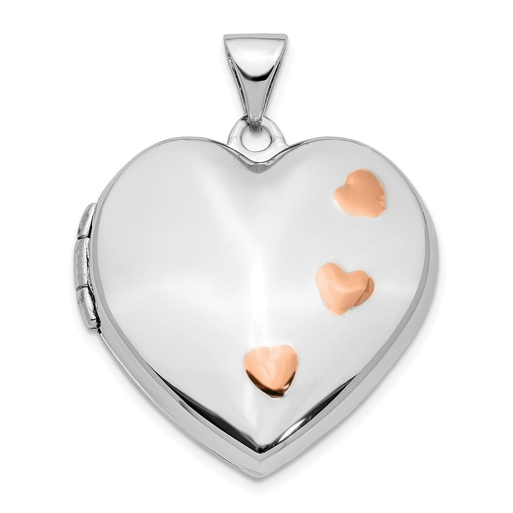 14K Weißgold mit Rose Rhodium 22mm Herz Medaillon Anhänger