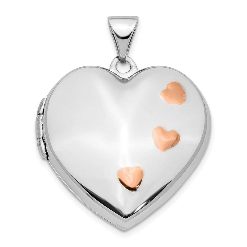 14K Weißgold mit Rose Rhodium 22mm Herz Medaillon Anhänger