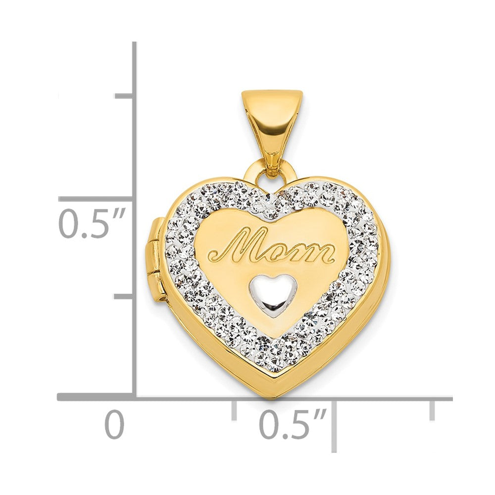 14K Gelb & Rhodium 14K mit Weiß Rhodium Kristall 16mm Mama Herz Medaillon Anhänger