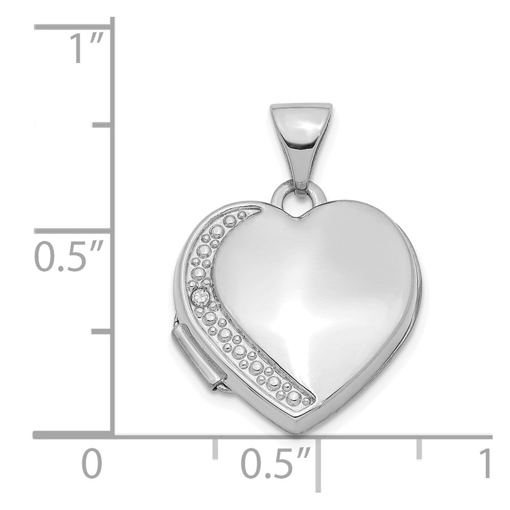 14K Weißgold 14K Weißgold Diamant 16mm Herz Medaillon Anhänger