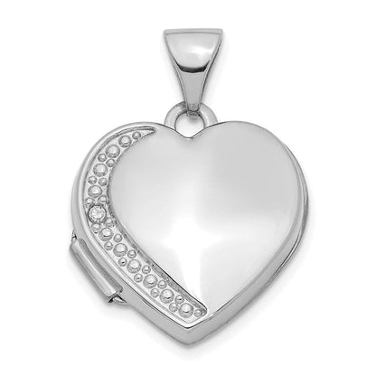 14K Weißgold 14K Weißgold Diamant 16mm Herz Medaillon Anhänger