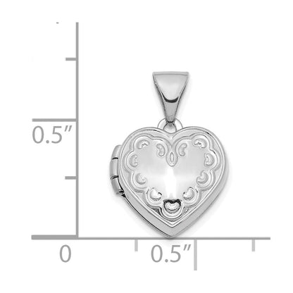 14K Weißgold 14K Weißgold Strukturiert 13mm Herz Medaillon Anhänger