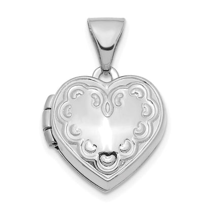 14K Weißgold 14K Weißgold Strukturiert 13mm Herz Medaillon Anhänger