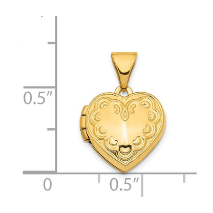 14K Gelbgold 14K 13mm Strukturiert Herz Medaillon Anhänger