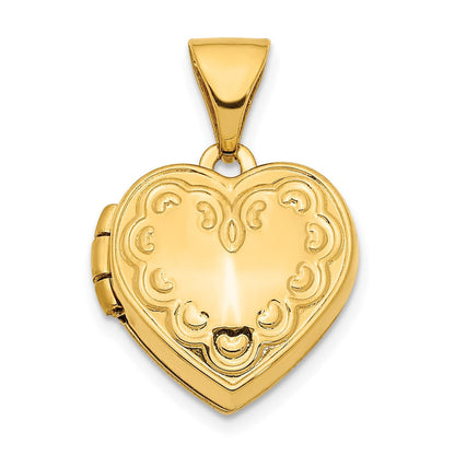 14K Gelbgold 14K 13mm Strukturiert Herz Medaillon Anhänger