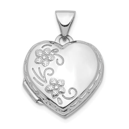 14K Weißgold 14K Weißgold Poliert 15mm Blumen Herz Medaillon