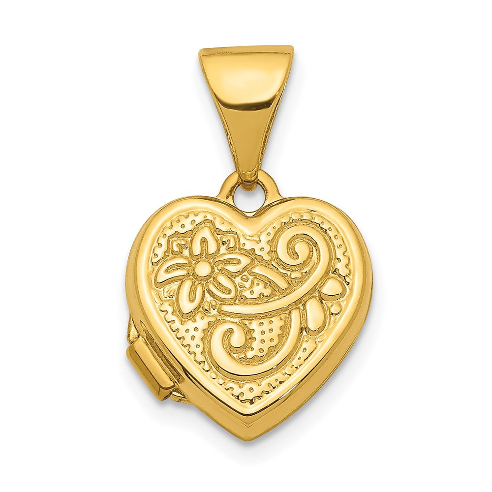 14K Gelbgold 14K 11mm Blumen Herz Medaillon Anhänger