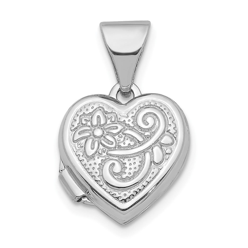 14K Weißgold 14K Weißgold 11mm Blume Herz Medaillon Anhänger