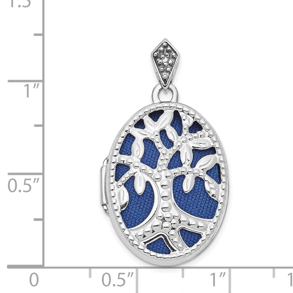 14K Weißgold 14K Weißgold Diamant Baum 23mm Blau Stoff Medaillon Anhänger