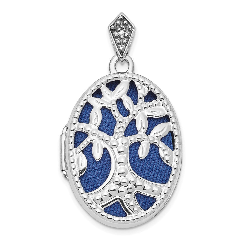 14K Weißgold 14K Weißgold Diamant Baum 23mm Blau Stoff Medaillon Anhänger