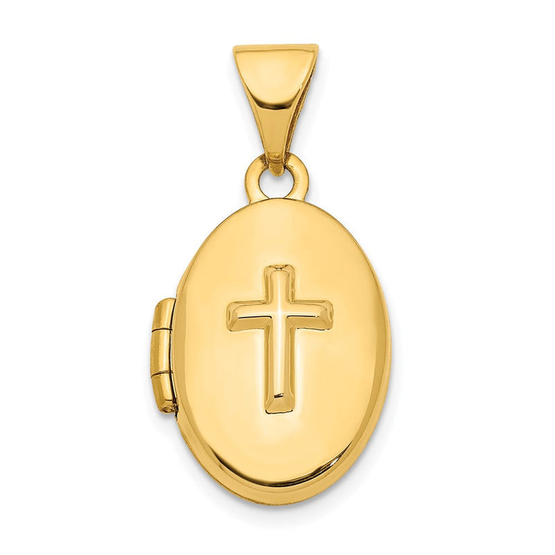14K Gelbgold 14ky Kreuz 16mm Oval Medaillon Anhänger