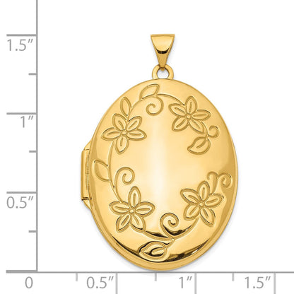 14K Gelbgold 14K 33mm Blumen Oval Medaillon Anhänger