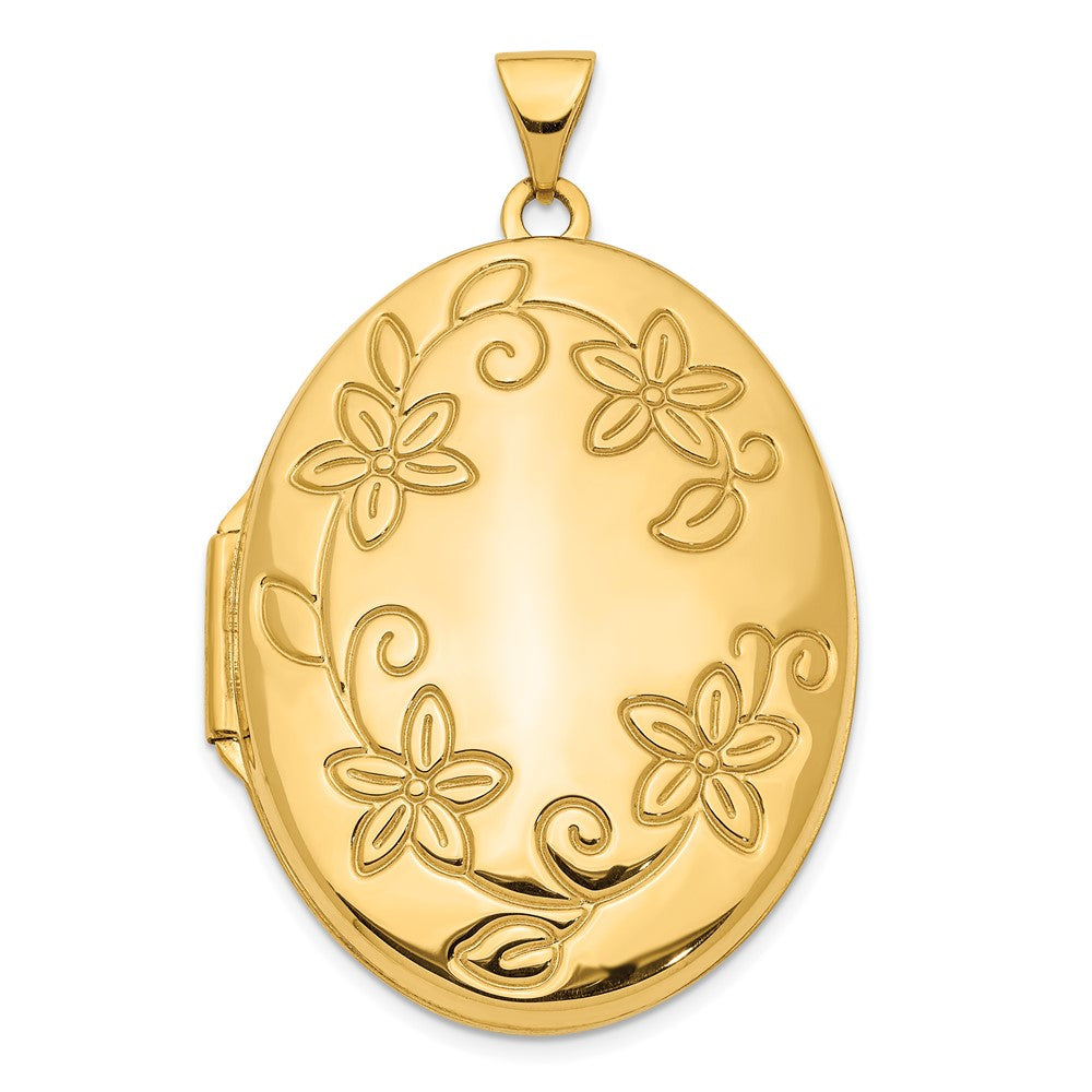 14K Gelbgold 14K 33mm Blumen Oval Medaillon Anhänger