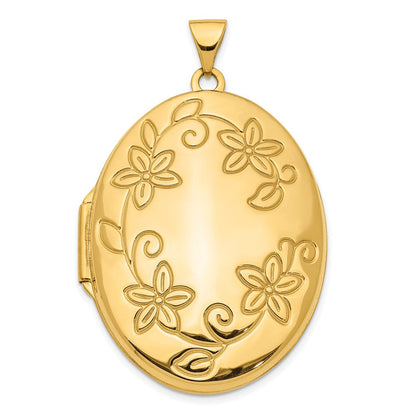 14K Gelbgold 14K 33mm Blumen Oval Medaillon Anhänger