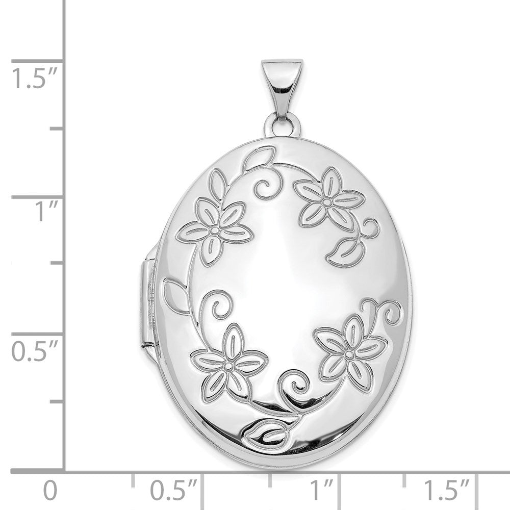 14K Weißgold 14K Weißgold 33mm Blumen Oval Medaillon Anhänger