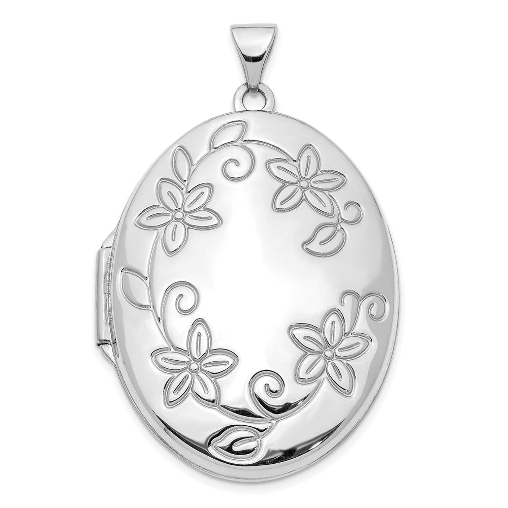 14K Weißgold 14K Weißgold 33mm Blumen Oval Medaillon Anhänger