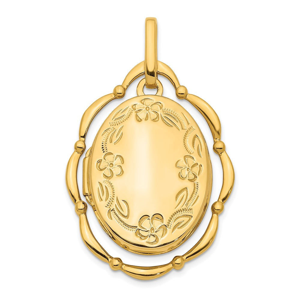 14K Gelbgold 14K Dancing Blumen 24mm Oval Medaillon Anhänger