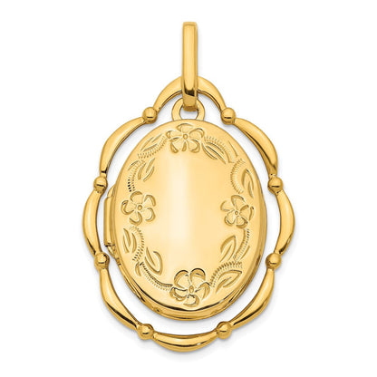 14K Gelbgold 14K Dancing Blumen 24mm Oval Medaillon Anhänger