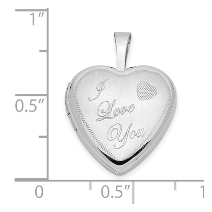 14K Weißgold 14K Weißgold 16mm Satiniert I Liebe You Herz Medaillon