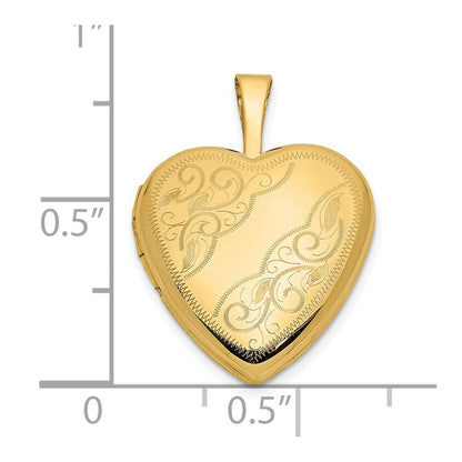 14K Gelbgold 14ky 16mm Blatt und Ranke Herz Medaillon