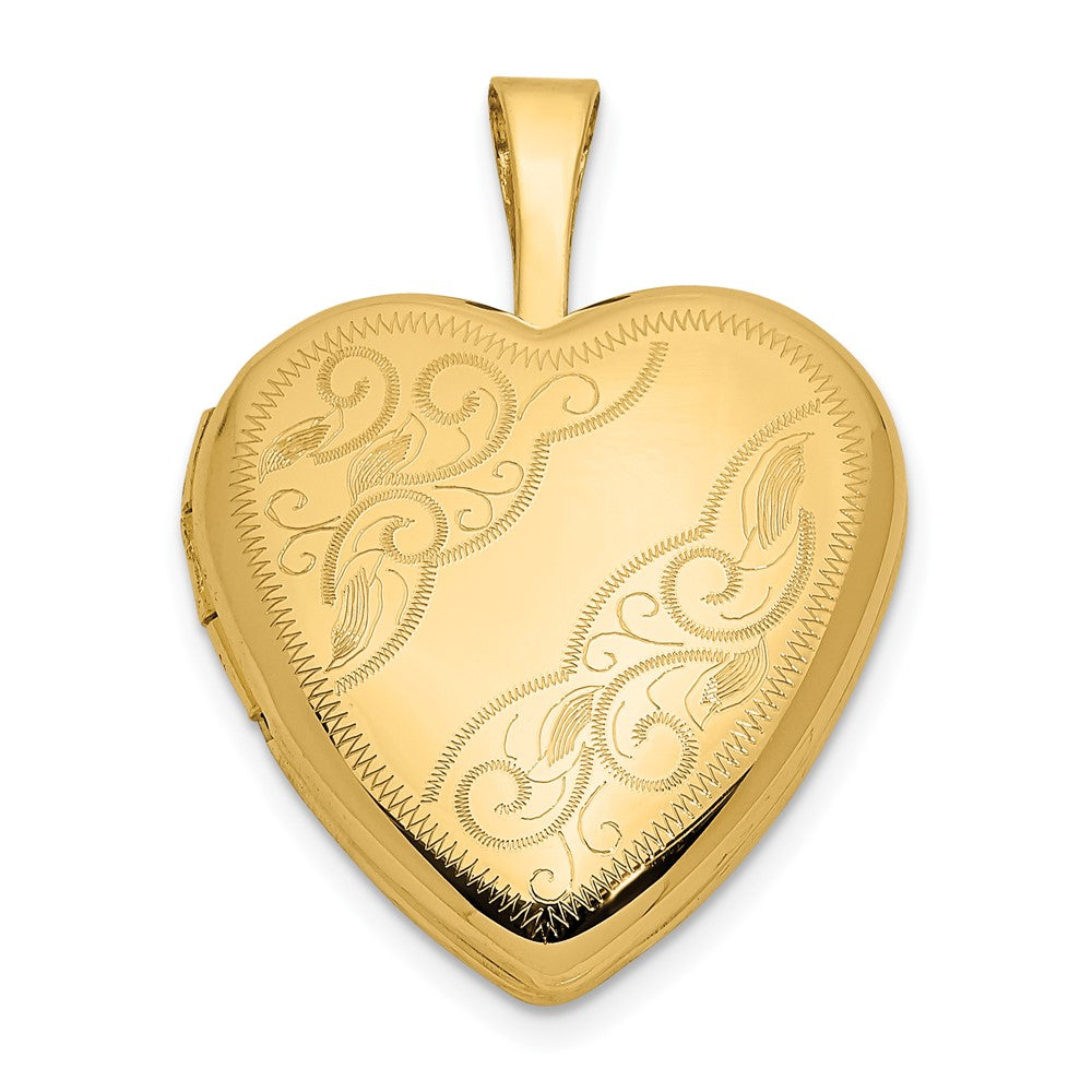 14K Gelbgold 14ky 16mm Blatt und Ranke Herz Medaillon