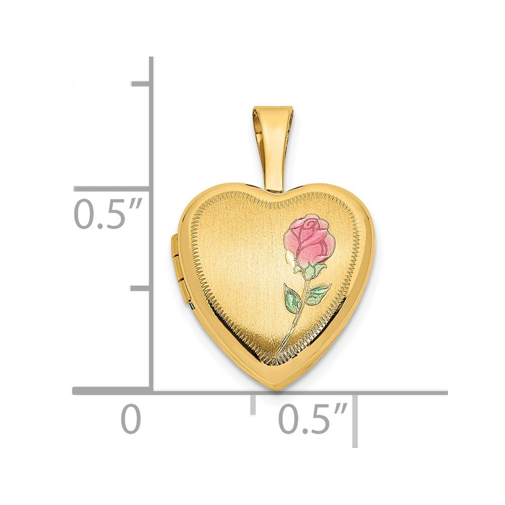 14K Gelbgold 14K 12mm Satiniert mit Emaille Rose Herz Medaillon