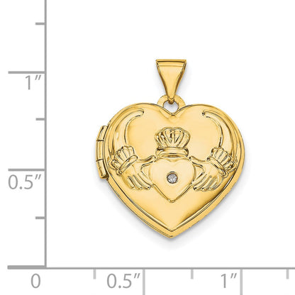 14K Gelbgold 14K Diamant Claddagh Herz Medaillon