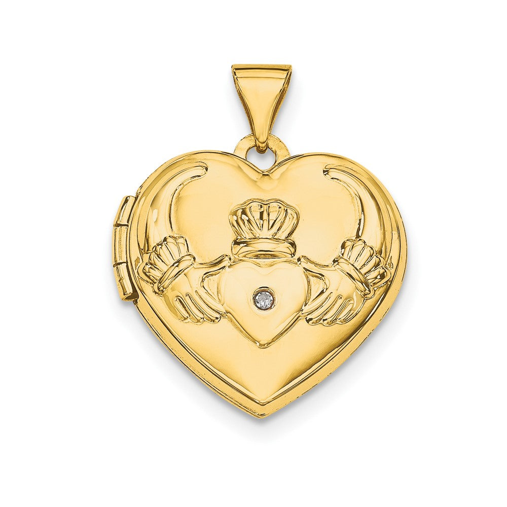 14K Gelbgold 14K Diamant Claddagh Herz Medaillon