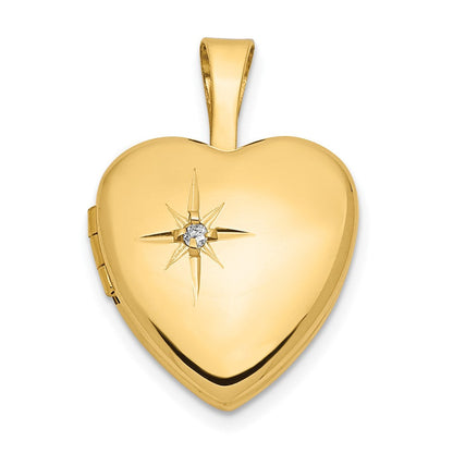 14K Gelbgold 14K 12mm Mit.01ct. Diamant Herz Medaillon