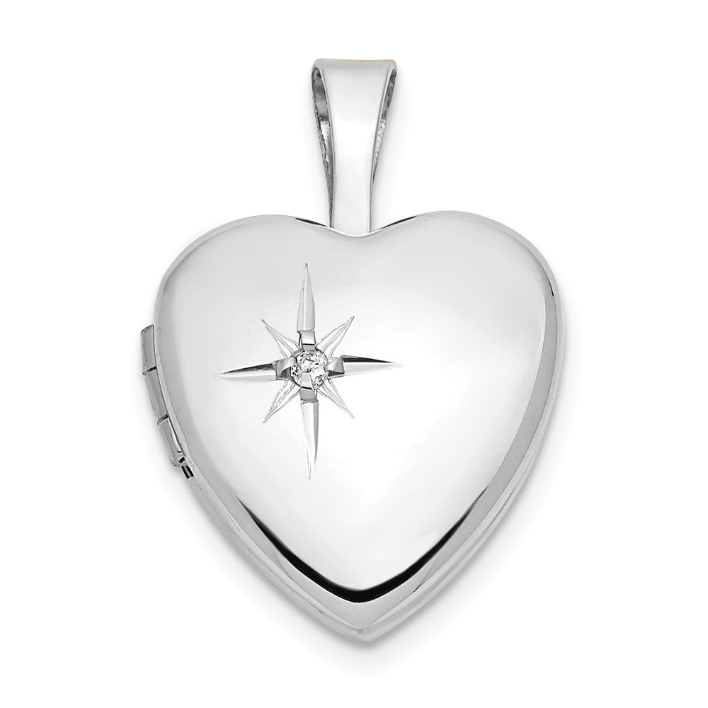 14K Weißgold 14K Weißgold 12mm.01ct. Diamant Herz Medaillon
