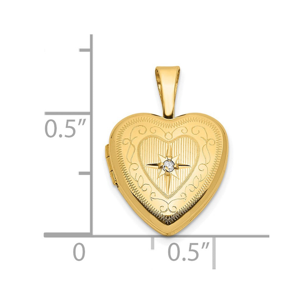14K Gelbgold 14ky 12mm Mit.01ct. Diamant Stern Herz Medaillon