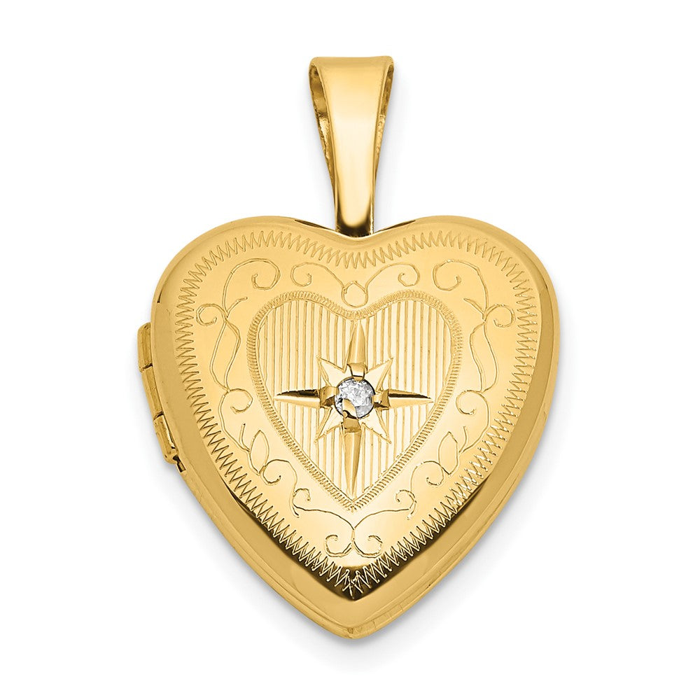 14K Gelbgold 14ky 12mm Mit.01ct. Diamant Stern Herz Medaillon