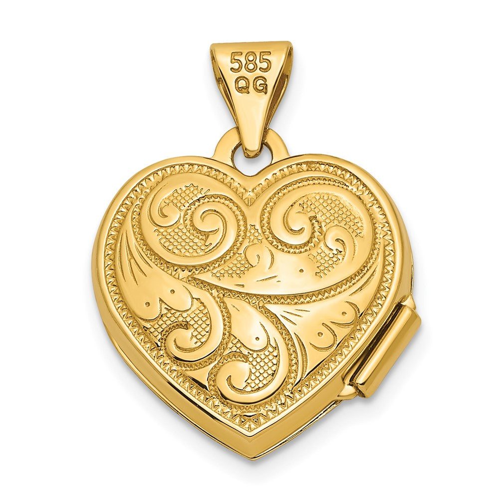 14K Gelbgold 14ky Wendbar Wirbel Design 15mm Herz Medaillon