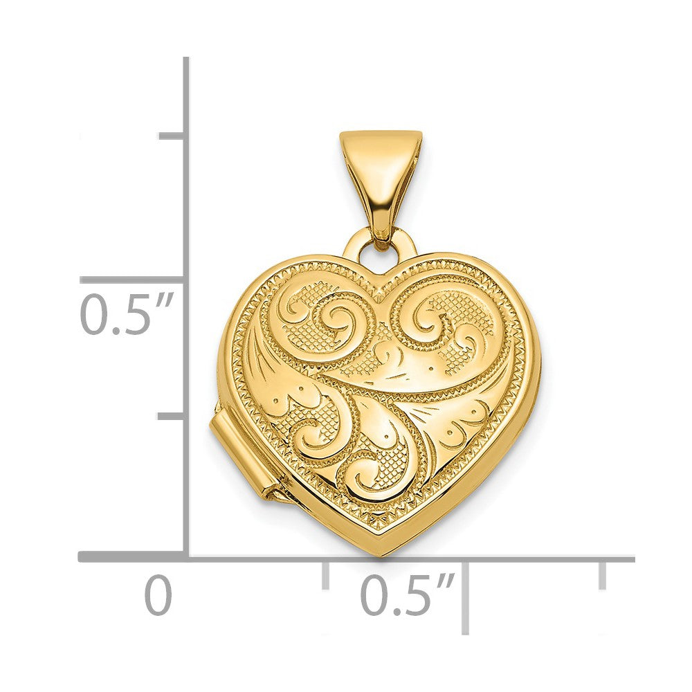 14K Gelbgold 14ky Wendbar Wirbel Design 15mm Herz Medaillon