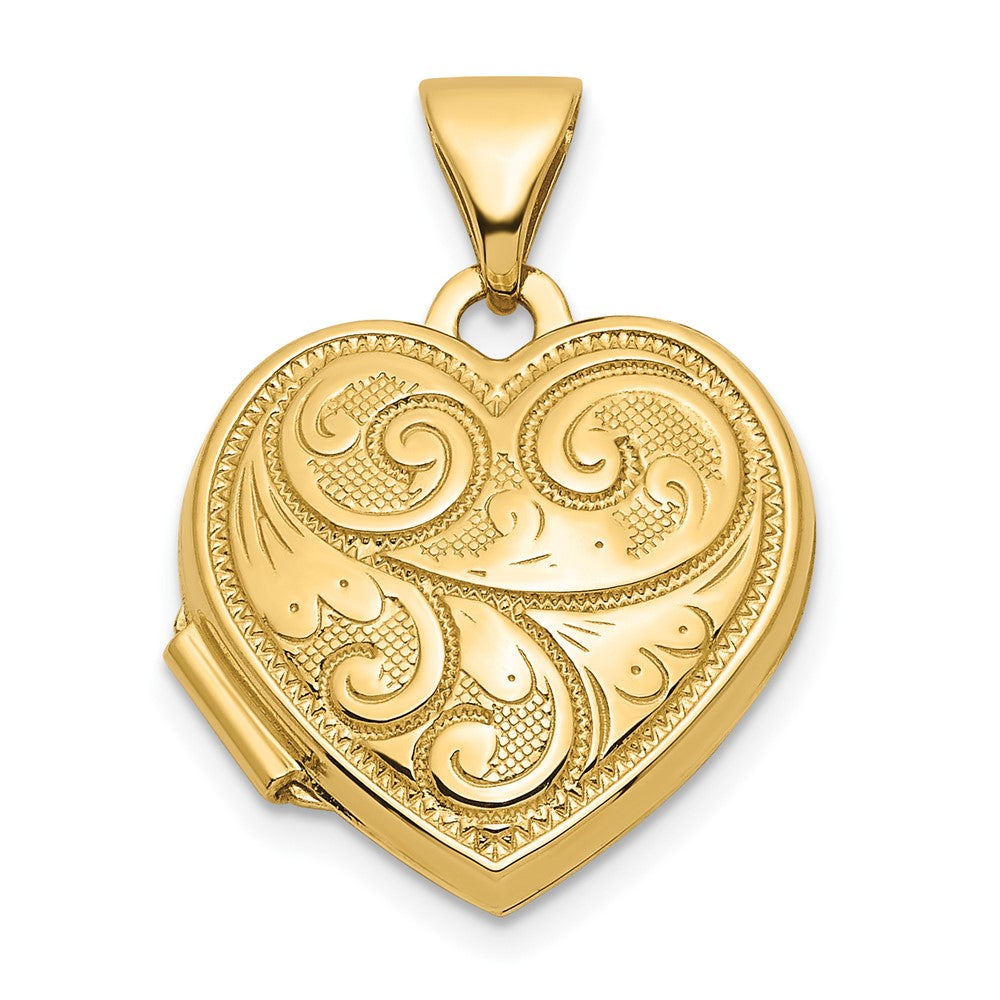 14K Gelbgold 14ky Wendbar Wirbel Design 15mm Herz Medaillon