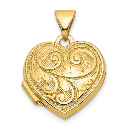 14K Gelbgold 14ky Wendbar Wirbel Design 15mm Herz Medaillon