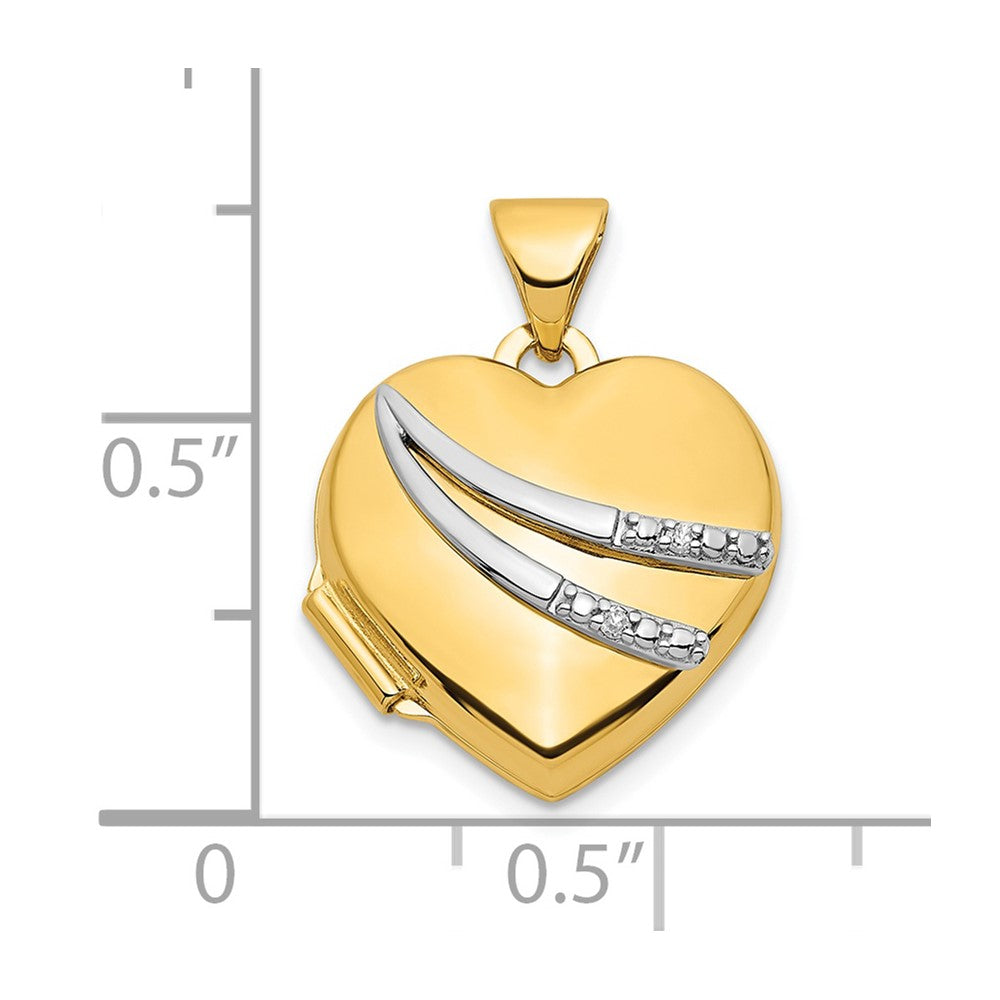 14K Gelb & Rhodium 14K mit Weiß Rhodium.01ct Diamant 15mm Herz Medaillon