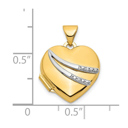 14K Gelb & Rhodium 14K mit Weiß Rhodium.01ct Diamant 15mm Herz Medaillon