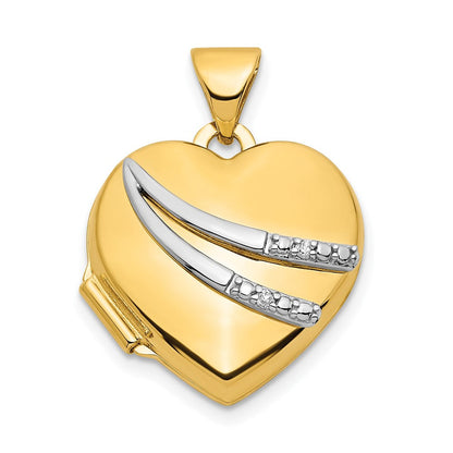 14K Gelb & Rhodium 14K mit Weiß Rhodium.01ct Diamant 15mm Herz Medaillon