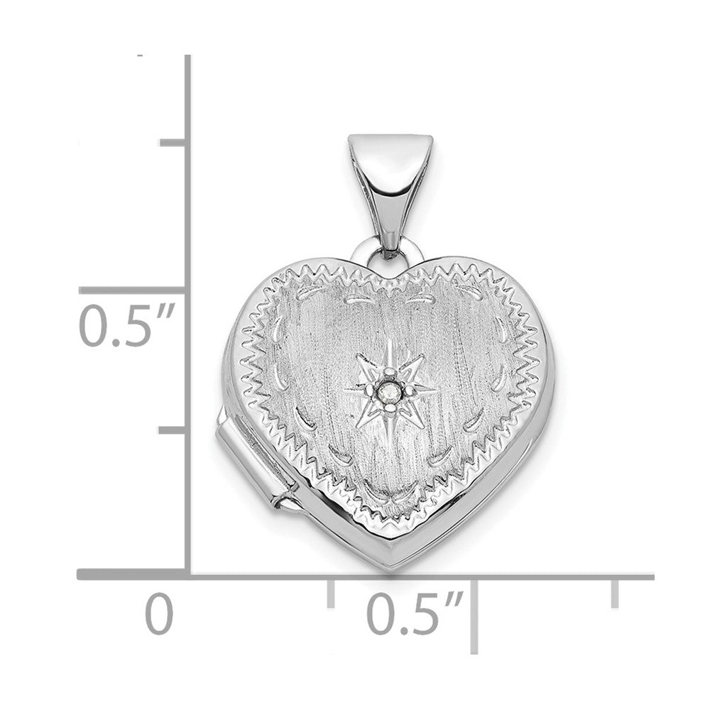 14K Weißgold 14K Weißgold Gebürstet Diamant Stern 15mm Herz Medaillon