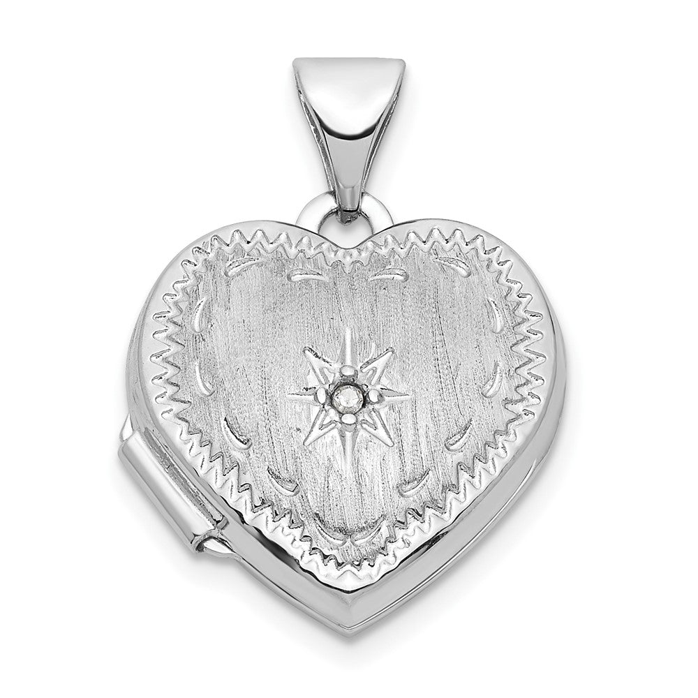 14K Weißgold 14K Weißgold Gebürstet Diamant Stern 15mm Herz Medaillon