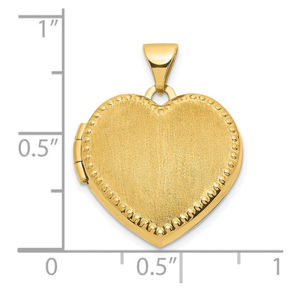 14K Gelbgold 14ky Gebürstet mit Gekugelt Kante 18mm Herz Medaillon