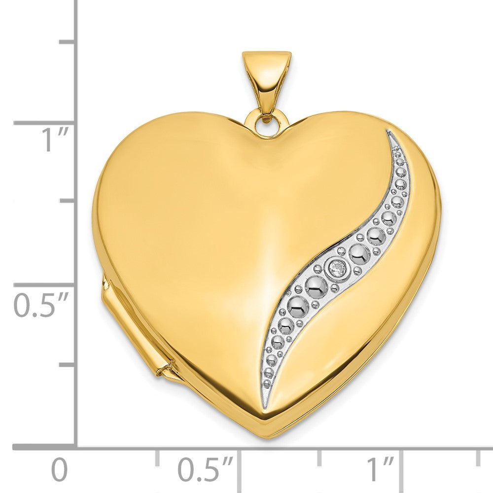 14K Gelb & Rhodium 14K mit Weiß Rhodium Welle Diamant 27mm Herz Medaillon