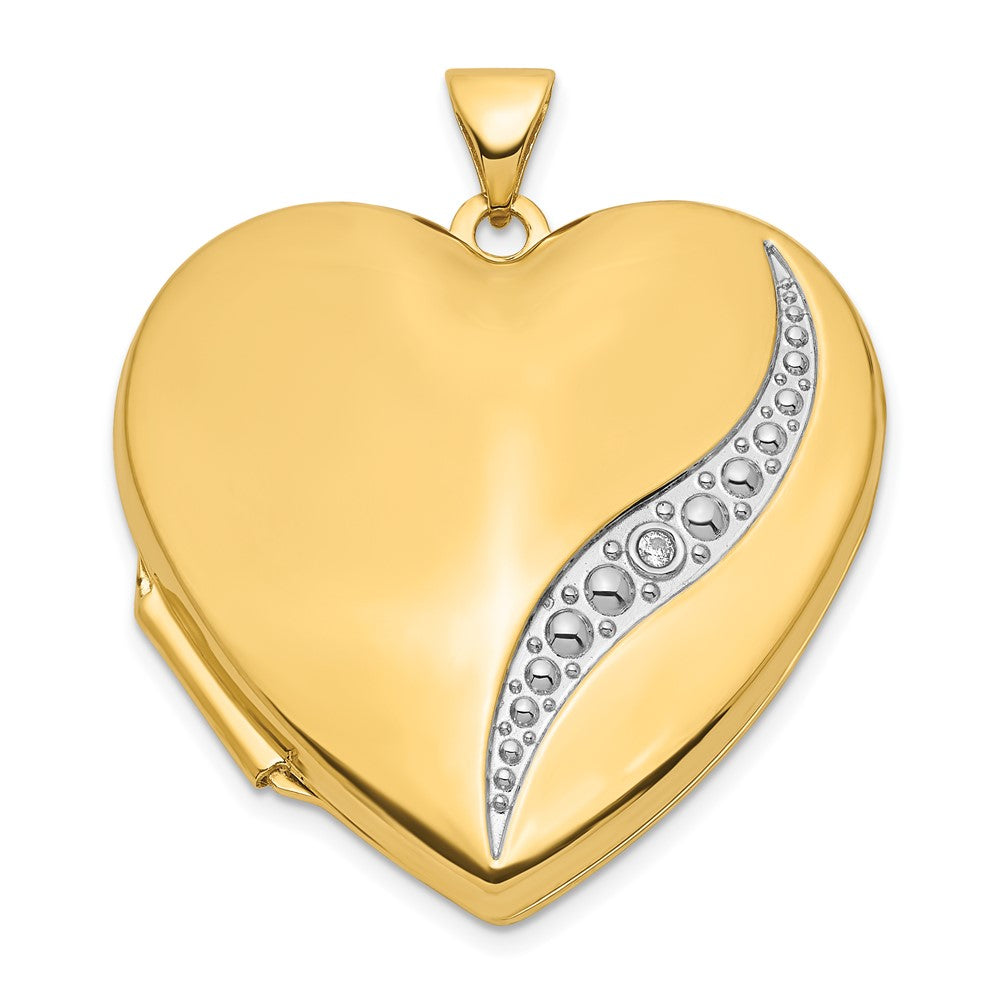 14K Gelb & Rhodium 14K mit Weiß Rhodium Welle Diamant 27mm Herz Medaillon