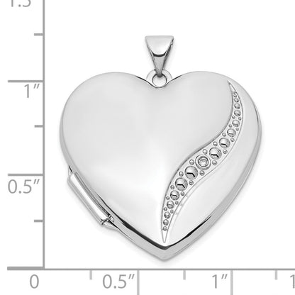 14K Weißgold 14K Weißgold Welle Diamant 27mm Herz Medaillon