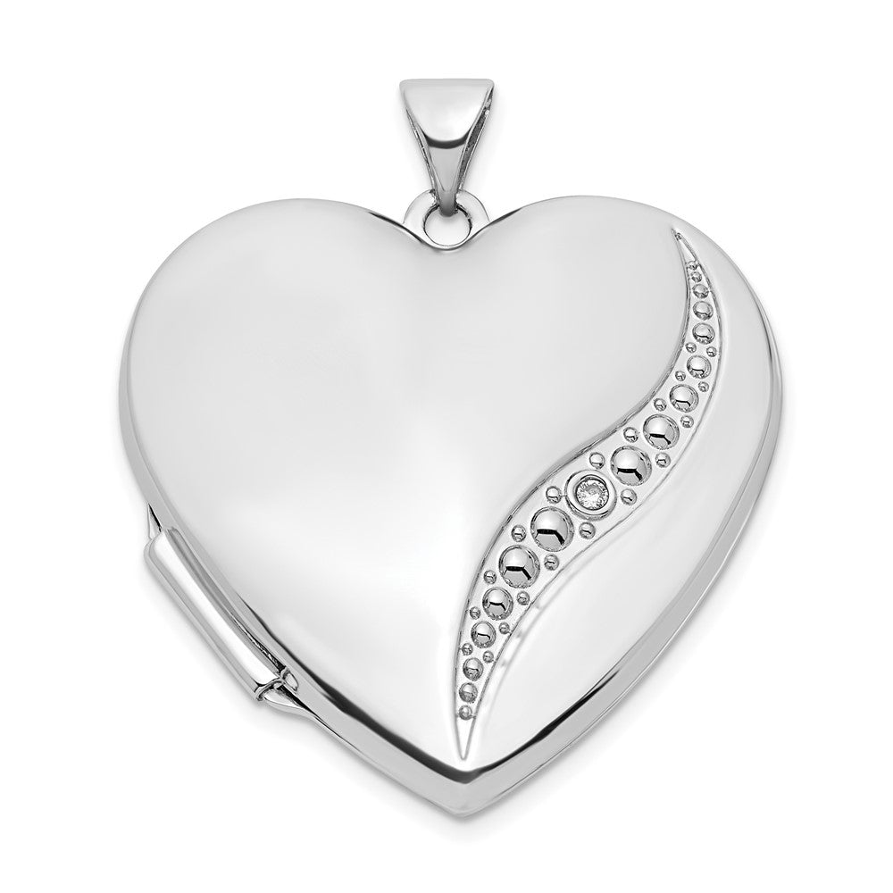 14K Weißgold 14K Weißgold Welle Diamant 27mm Herz Medaillon