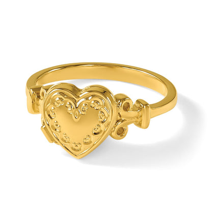 14K Gelbgold 10mm Herz Geformt (8x8mm Photos) Medaillon Ring