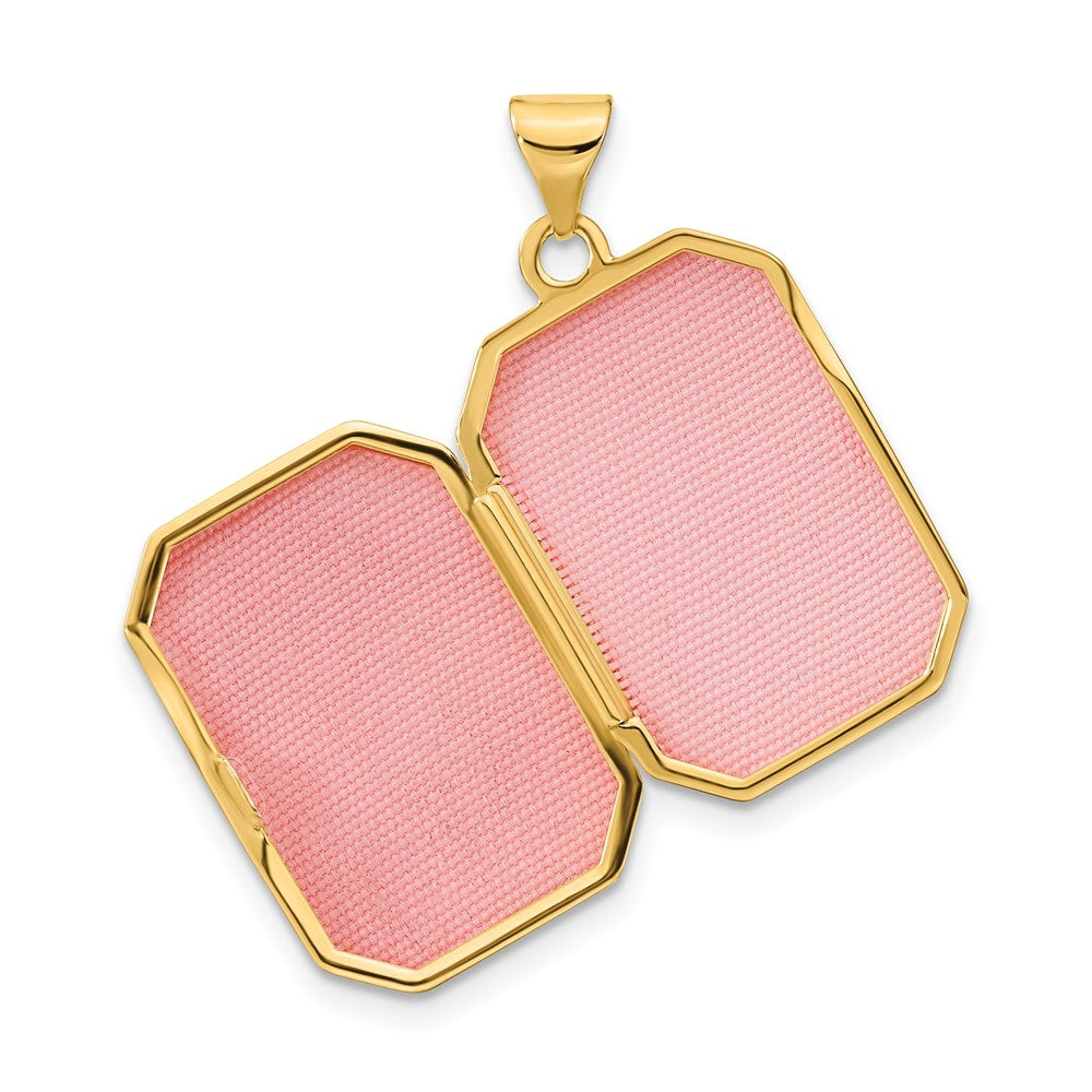 14K Gelbgold 14ky Diamantiert Gebürstet 20mm Rectangular Medaillon