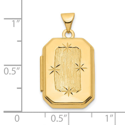 14K Gelbgold 14ky Diamantiert Gebürstet 20mm Rectangular Medaillon